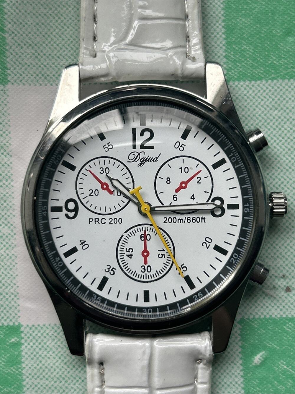 Dgjud Dark Silver Tone White Band Quartz Watch